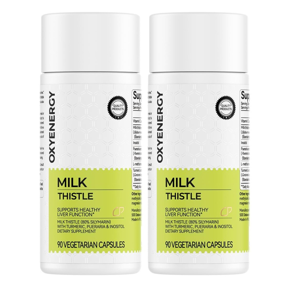 OxyEnergy Silymarin Milk Thistle 300mg Extract with Vitamin C, Inositol & Pueraria, Liver Detox & Repair Support, Antioxidant Support,90 Capsules,Pack of 2