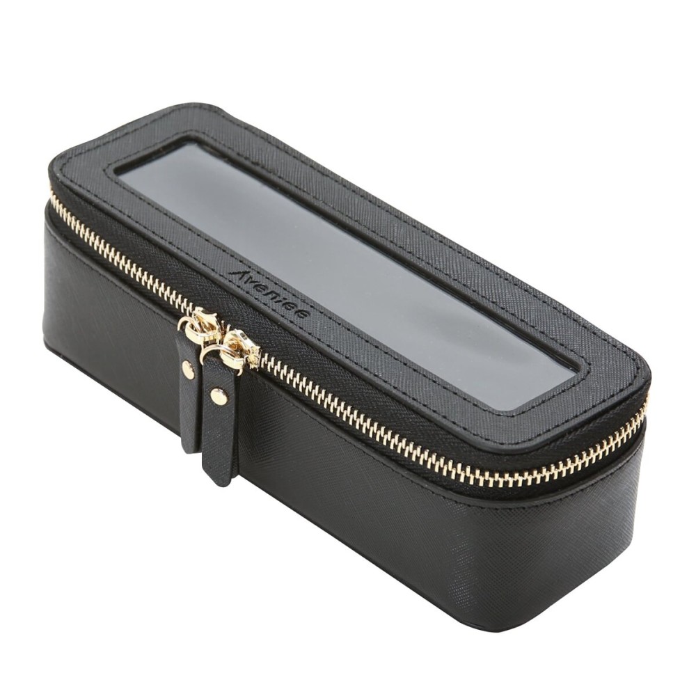 Aveniee Clear Makeup Brush Bag,Slim Cosmetic Brush Holder,Small Toiletry Bag Mini Travel Case for Women,Thin Make up Bags with Dual Zipper,Cute Travel Essentials Organizer,Black