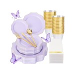 WDF 175Pcs Purple Plates Disposable - Lavender Plastic Plates 25guest Plastic Dinnerware Ideal for Birthday Party/Wedding/Spring/Picnic