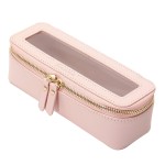Aveniee Clear Makeup Brush Bag, Slim Cosmetic Brush Holder, small Toiletry Bag Mini Travel Case for Women, Thin Make up Bags with Dual Zipper, Cute Travel Essentials Organizer,Pink