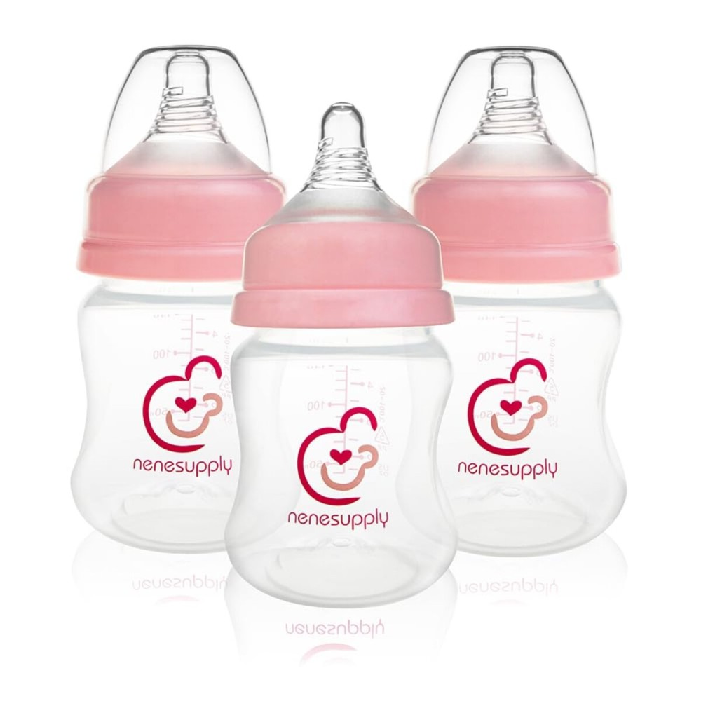 Nenesupply Natural Baby Bottles Newborn Flow Feeding Bottles Breastfeeding Bottle for Breastfed Babies Wide Neck 4.7oz Anti Colic Level 1 Nipple for 0+ Month Infant Replace Spectra Bottles for Pumping