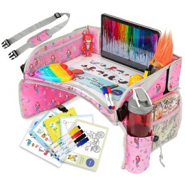 PILLANI Kids Travel Tray for Car - Car Seat Tray for Kids, Road Trip Essentials & Must Haves, Carseat Table Roadtrip Activities - Toddler Lap Desk Organizer for Airplane