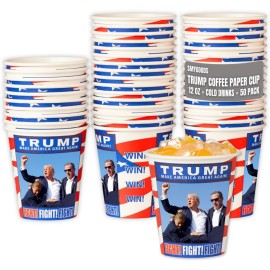 Smygoods Trump Design Disposable Paper Coffee Cups (12 OZ, 50 Count) For Hot Beverages, Tea, Espresso, Cocoa - To Go Drink Containers, Caf & Office