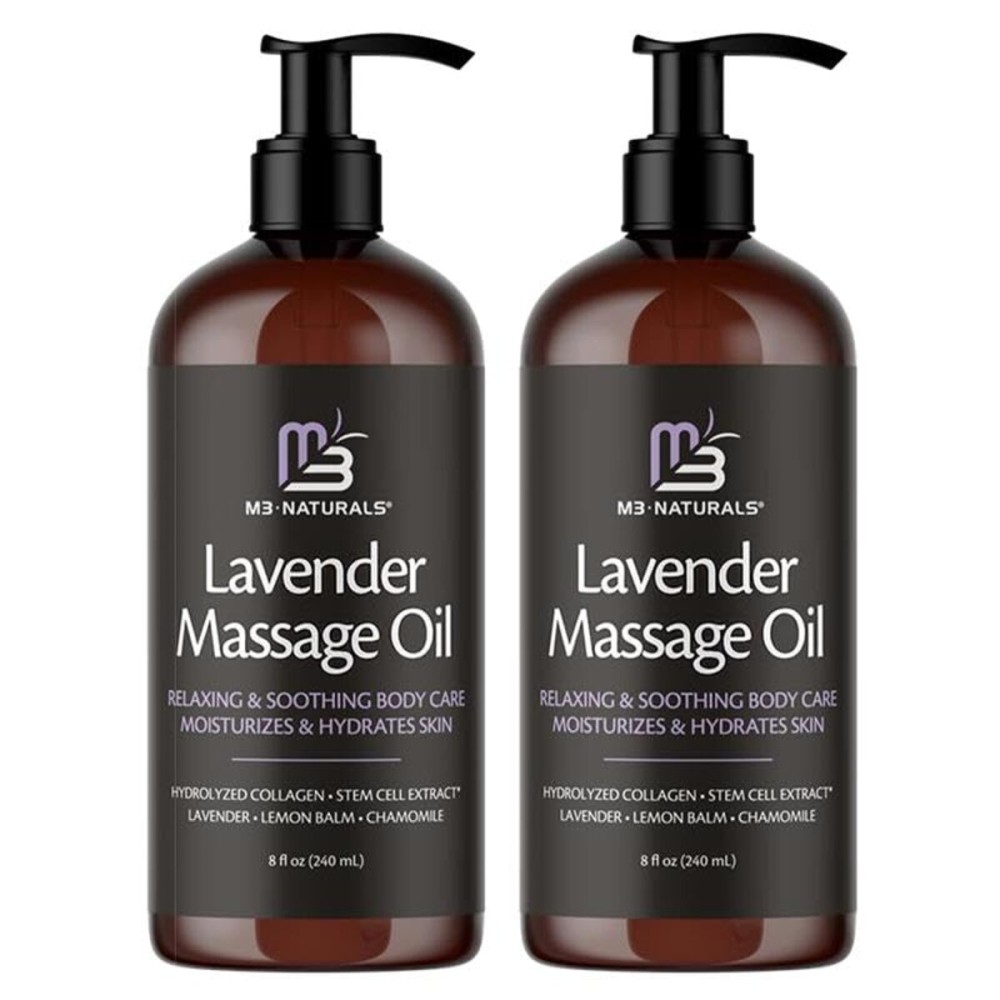 Lavender Massage Oil with Collagen and Stem Cells - Skin Firming Therapy Oil for Cellulite and Quick Absorption on Bum, Thighs, and Belly, 8 fl oz (Pack of 2) by M3 Naturals