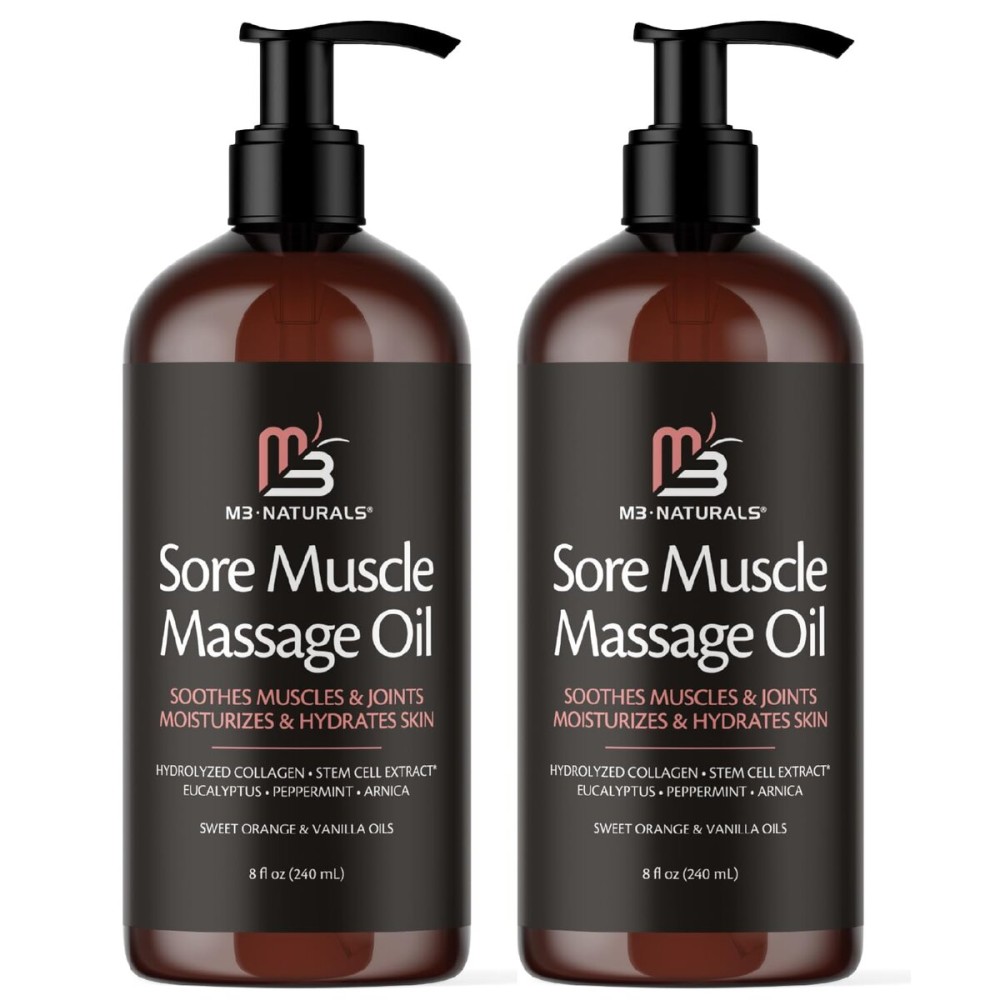 Arnica Sore Muscle Massage Oil for Massage Therapy - with Collagen Stem Cells Arnica and Menthol - Multipurpose Instant Absorption Full Body Massage Oil by M3 Naturals (Pack of 2)