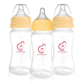 Nenesupply Natural Baby Bottles Newborn Feeding Bottles Slow Flow Breastfeeding Bottle for Breastfed Babies Wide Neck 9oz Anti Colic Level 2 Nipple for 1+ Month Infant Replace Spectra Bottle Pumping