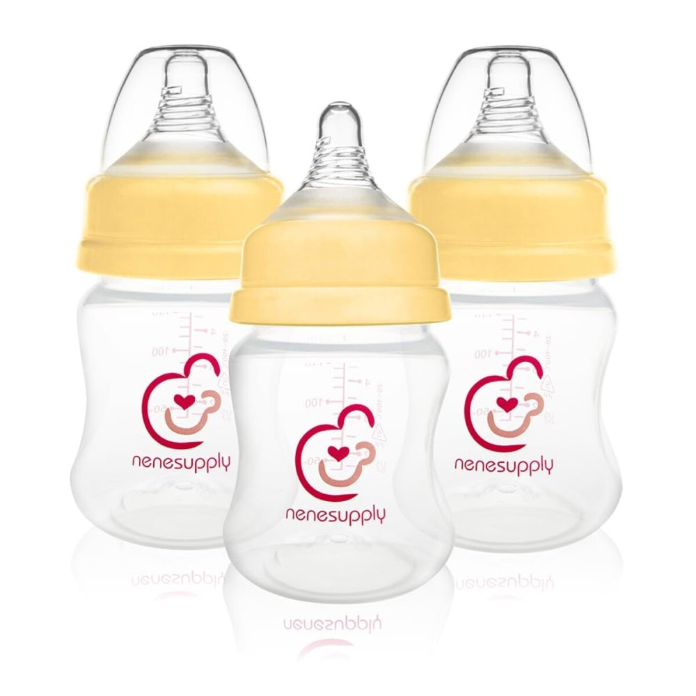 Nenesupply Natural Baby Bottles Newborn Flow Feeding Bottles Breastfeeding Bottle for Breastfed Babies Wide Neck 4.7oz Anti Colic Level 1 Nipple for 0+ Month Infant Replace Spectra Bottles for Pumping