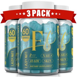 Lazpowfi Biotin Gummies -Hair Skin and Nails Vitamins for Men & Women, Vegan Vitamin B7, Supports Hair Growth and Stronger Nails,90 Day Supply - Blueberry-3 Pack