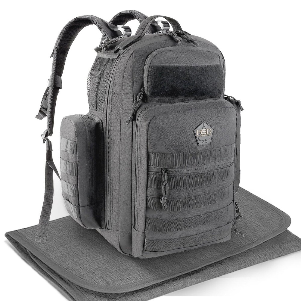 HighSpeedDaddy - Baby Diaper Backpack, Military-Grade, Waterproof Baby Travel Bag for Dads & Moms, Compact, Lightweight Design with Stroller Straps, & Tablet Sleeve - 32L capacity, Gunmetal Gray
