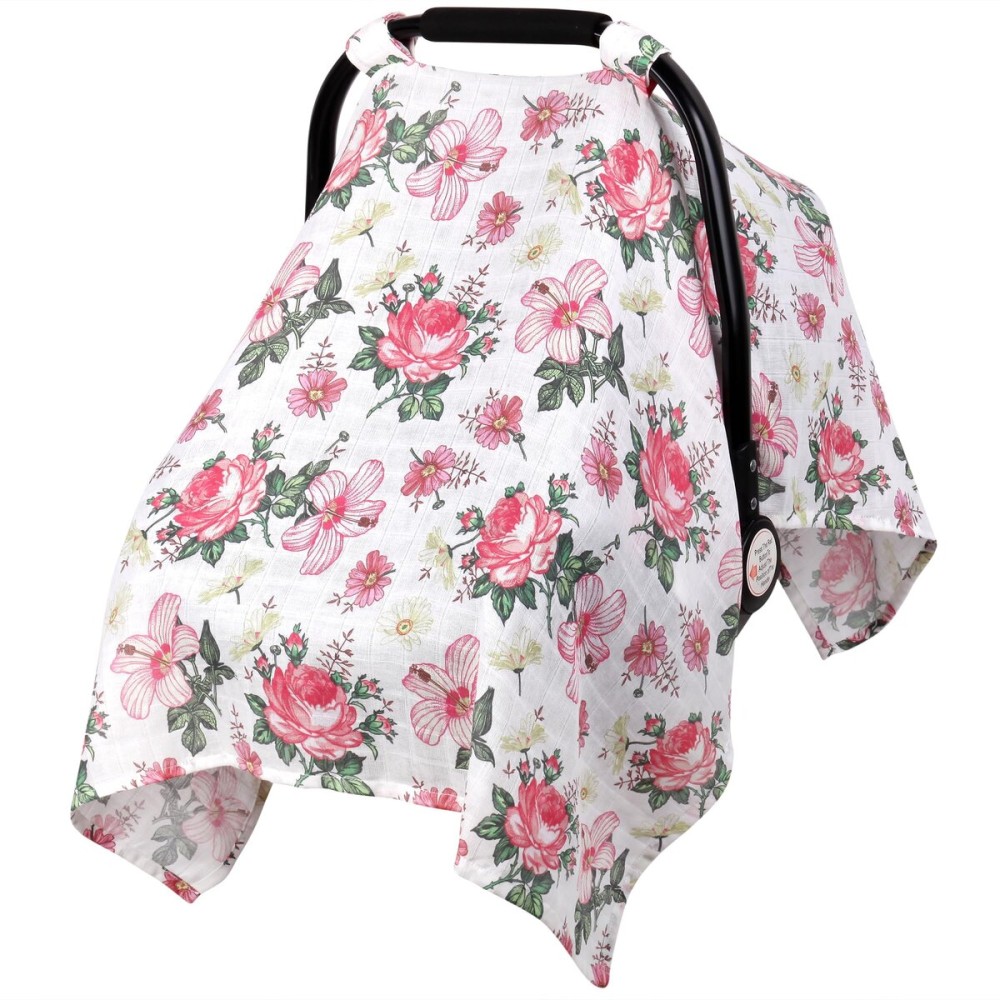 Metplus Muslin Carseat Cover for Babies,Breathable Infant Carseat Cover Lightweight Baby Carrier Cover for Girls Boys, Fit Spring Summer/Hot Days/Warm Weather