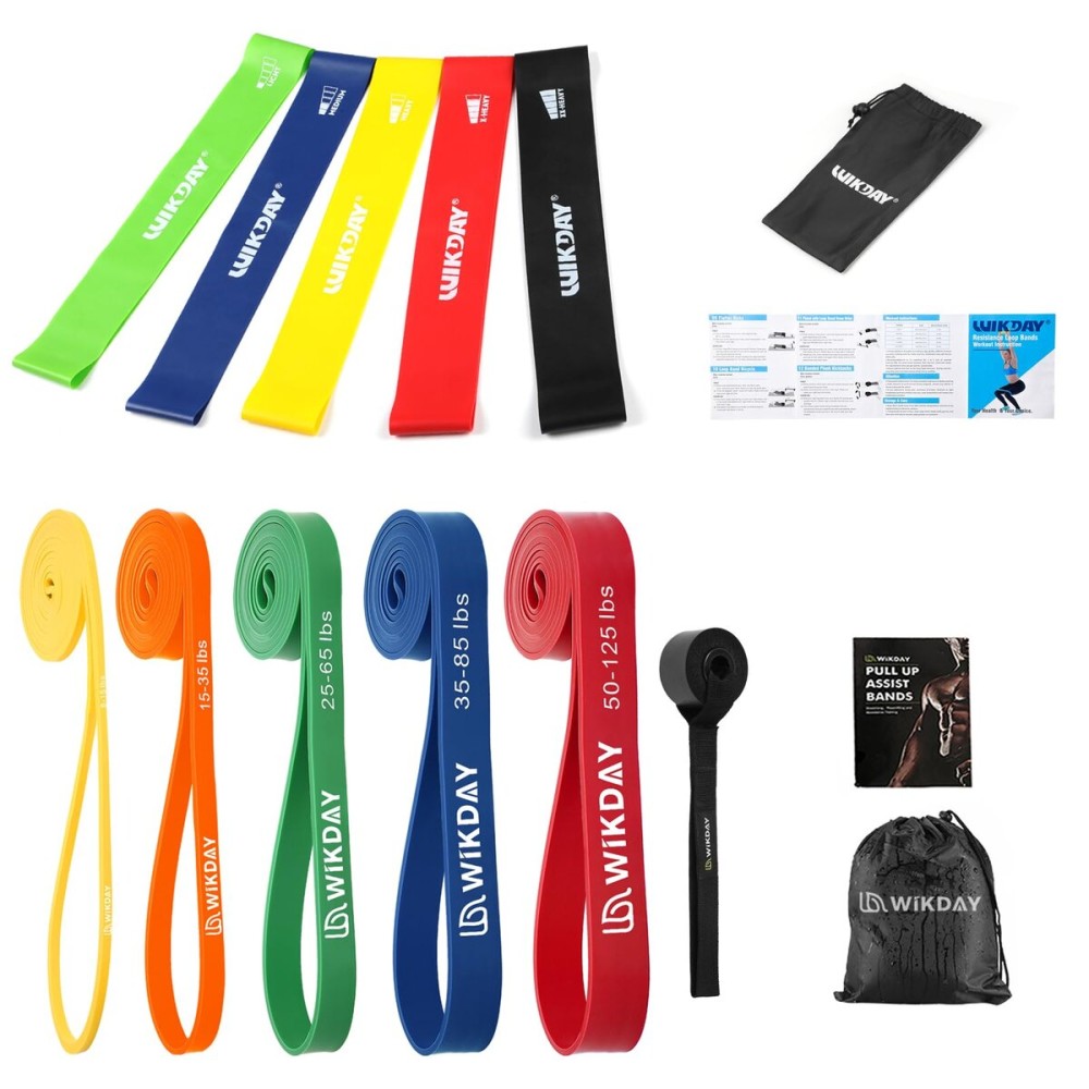 WIKDAY Resistance Bands, Pull Up Bands, Workout Bands for Exercise with Door Anchor, Loop Resistance Band Set, Elastic Bands for Body Stretching, Training at Home/Gym for Men & Women 10 Set
