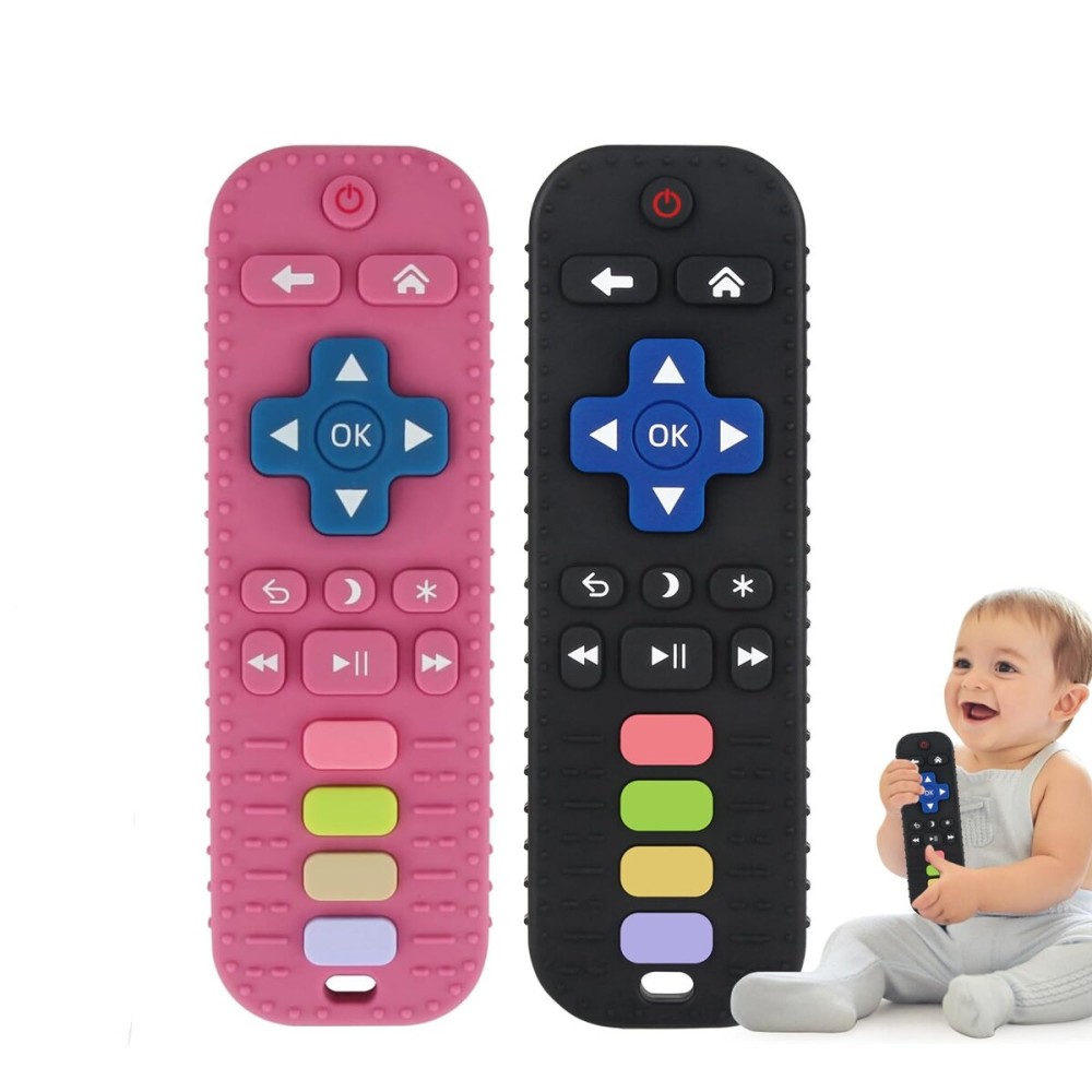 Fu Store 2Pack Silicone Teething Toys for Infant Toddlers Remote Control Shape Teethers for Babies Chew Toys Relief Soothe Gums Set BPA Free Freezable Dishwasher Refrigerator Safe