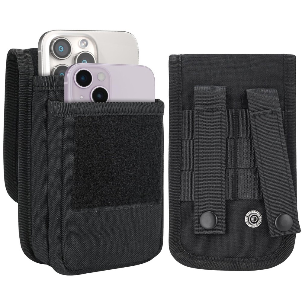 Urvoix Dual Phone Case for Two Phones, Dual Cell Phone Holster, Phone Pouch for Men Belt, Tactical Military Waist Bag for iPhone 17 Pro Max, 16 Pro Max, 15/14/13/12 Pro Max, Black