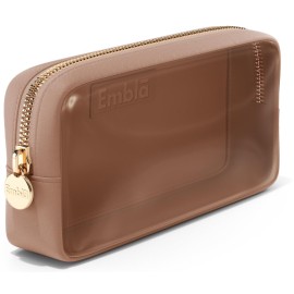 Embla London Makeup Bag Cosmetic Case, Clear Zipper Make Up Pouch and Toiletry Travel Tote, Cute Skincare Pouches for Women Girls, Preppy Purse Cosmetic Organizer, Small Makeup Bags, Mocha Mousse