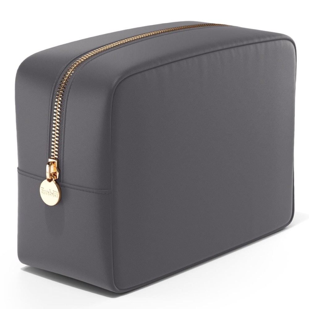 Embla Makeup Bag Travel Cosmetics Pouch and Toiletry Bag, Nylon Zipper Pouch Purse, Cute Make Up Organizer Storage Tote for Women Girls, Waterproof Travel Skincare Case, Large Makeup Bags, Grey