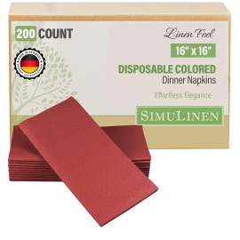 SimuLinen Burgundy Disposable Linen-Feel Paper Napkins - Cloth-Like Wedding Dinner Napkins, Luxury Paper, 16x16, Box of 50