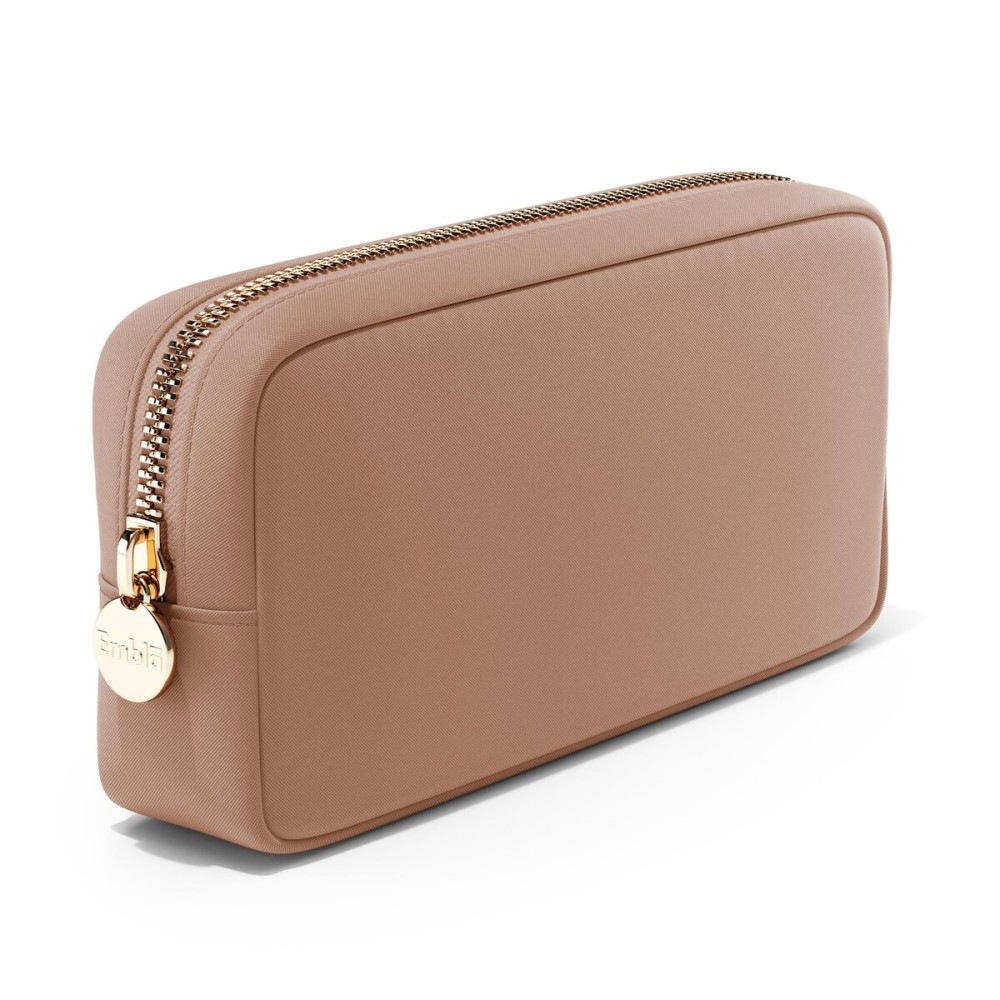 Embla Makeup Bag Travel Cosmetics Pouch and Toiletry Bag, Nylon Zipper Pouch Purse, Cute Make Up Organizer Storage Tote for Women Girls, Travel Skincare Case, Small Makeup Bags, Mocha Mousse