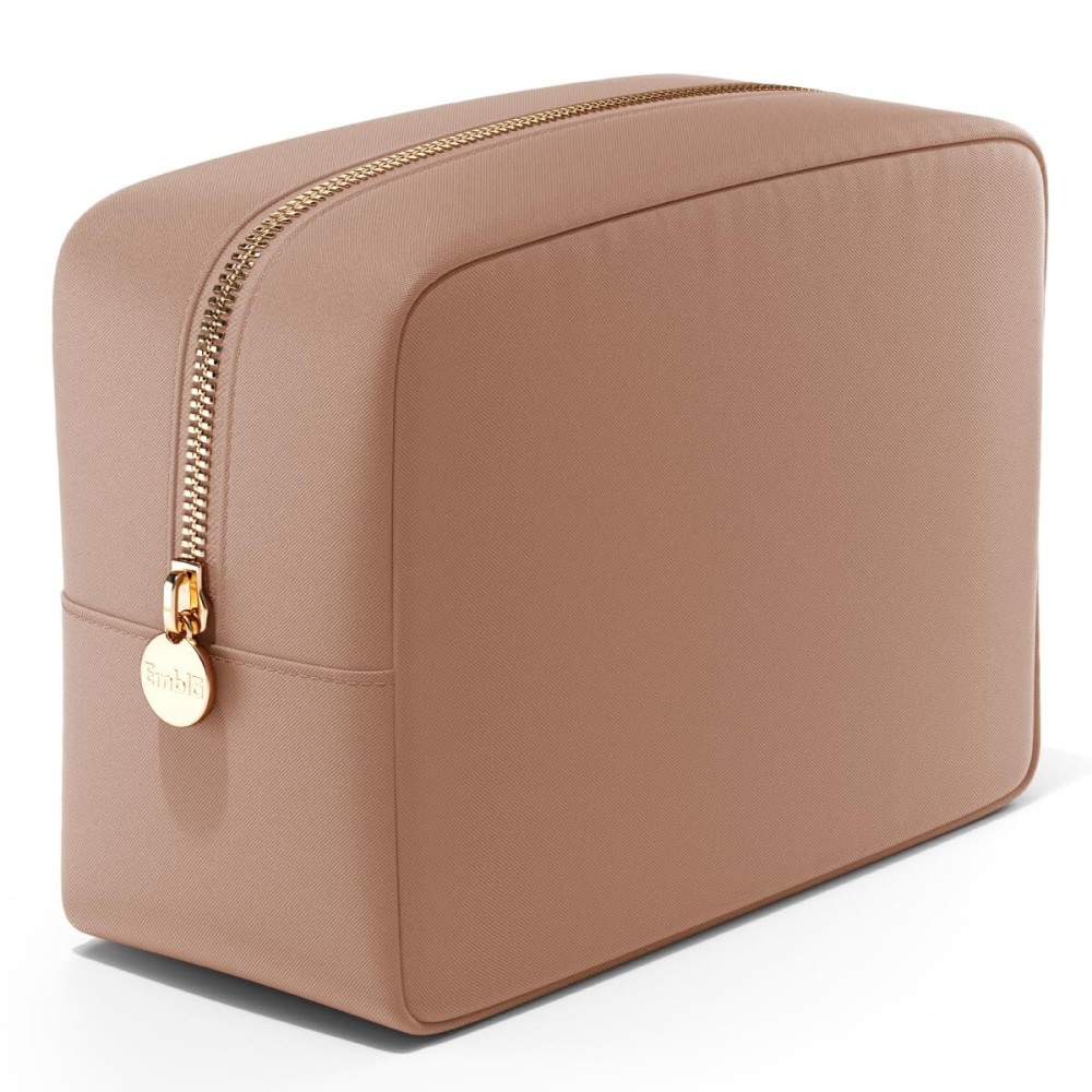 Embla Makeup Bag Travel Cosmetics Pouch and Toiletry Bag, Nylon Zipper Pouch Purse, Cute Make Up Organizer Storage Tote for Women Girls, Travel Skincare Case, Large Makeup Bags, Mocha Mousse