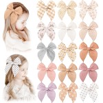 Niceye Fable Girls Hair Bows Cotton Linen Alligator Hair Clips or Little Girls Toddlers Kids Neutral Handmade Hair Accessories - 5.5 bow