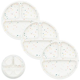 WeeSprout Suction Plates for Babies & Toddlers - 100% Silicone, Dinnerware Stays Put, Divided Design for Picky Eaters, Microwave & Dishwasher Friendly, 3 Pack