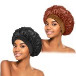ZHENSILK 2Pcs Silk Bonnet for Sleeping, Satin Hair Bonnets, Soft Elastic Band Silk Sleep Cap, Hair Wrap for Women (Color-H Black+Brown)