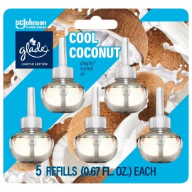 Glade PlugIns Scented Oil Air Freshener, Cool Coconut Limited Edition, 3.35 oz Total, 5 Refills
