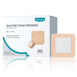 Dimora Silicone Foam Dressing with Border 40 Pack, Adhesive 4x4 Wound Dressing Large Bandage for Wound Care