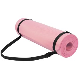 Fitvids 1/2-Inch Thick High Density Foam Exercise Yoga Mat with Carrying Strap, For Cushioning The Body Against Hard Floors, Pale Pink