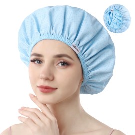 Years calm Shower Caps For Women Reusable WaterproofPattern And Solid Color Dual-Layer Design For Dual-Layer UsableProtects Hair In Shower, Spa, Cooking, Clean & Travel (Blue, Extra Large)