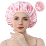 Years Calm Shower Caps For Women Reusable WaterproofPattern And Solid Color Dual-Layer Design For Dual-Layer UsableProtects Hair In Shower, Spa, Cooking, Clean & Travel (Pink, Extra Large)