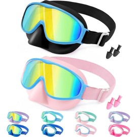 Vvinca Swim Goggles with Nose Cover, Fabric Strap Toddler Kids Swimming Goggles Diving Mask Anti-Fog/UV No Leak for Age 3-15