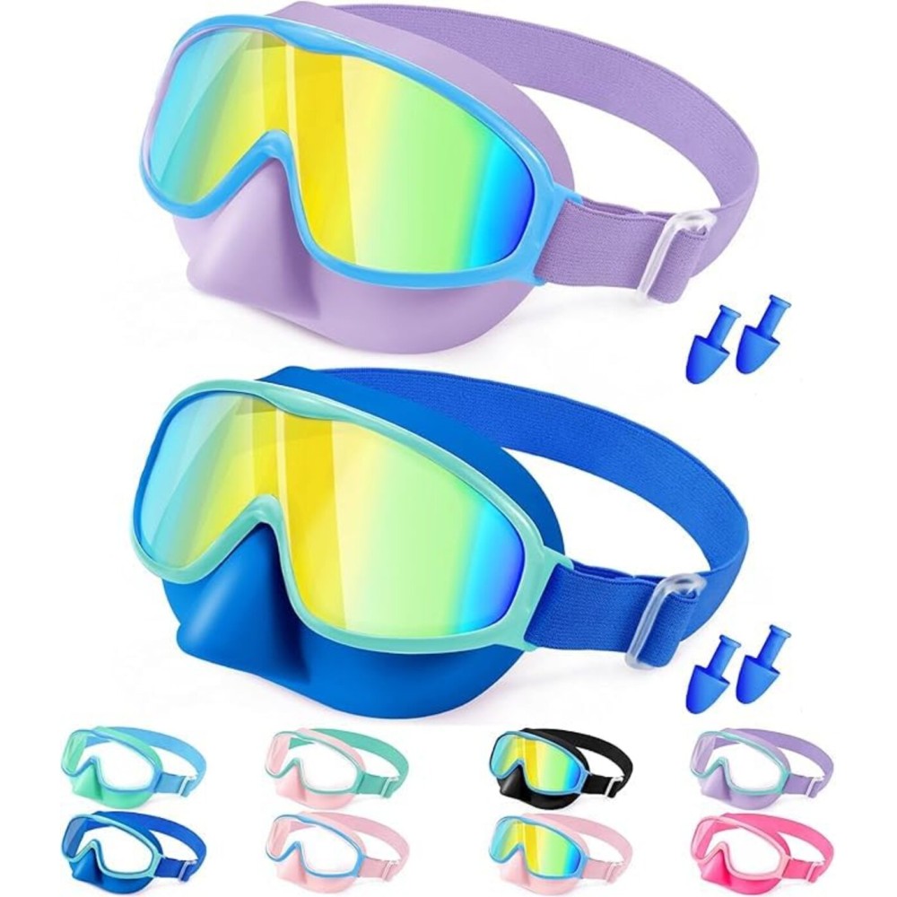 Vvinca Swim Goggles with Nose Cover, Fabric Strap Toddler Kids Swimming Goggles Diving Mask Anti-Fog/UV No Leak for Age 3-15