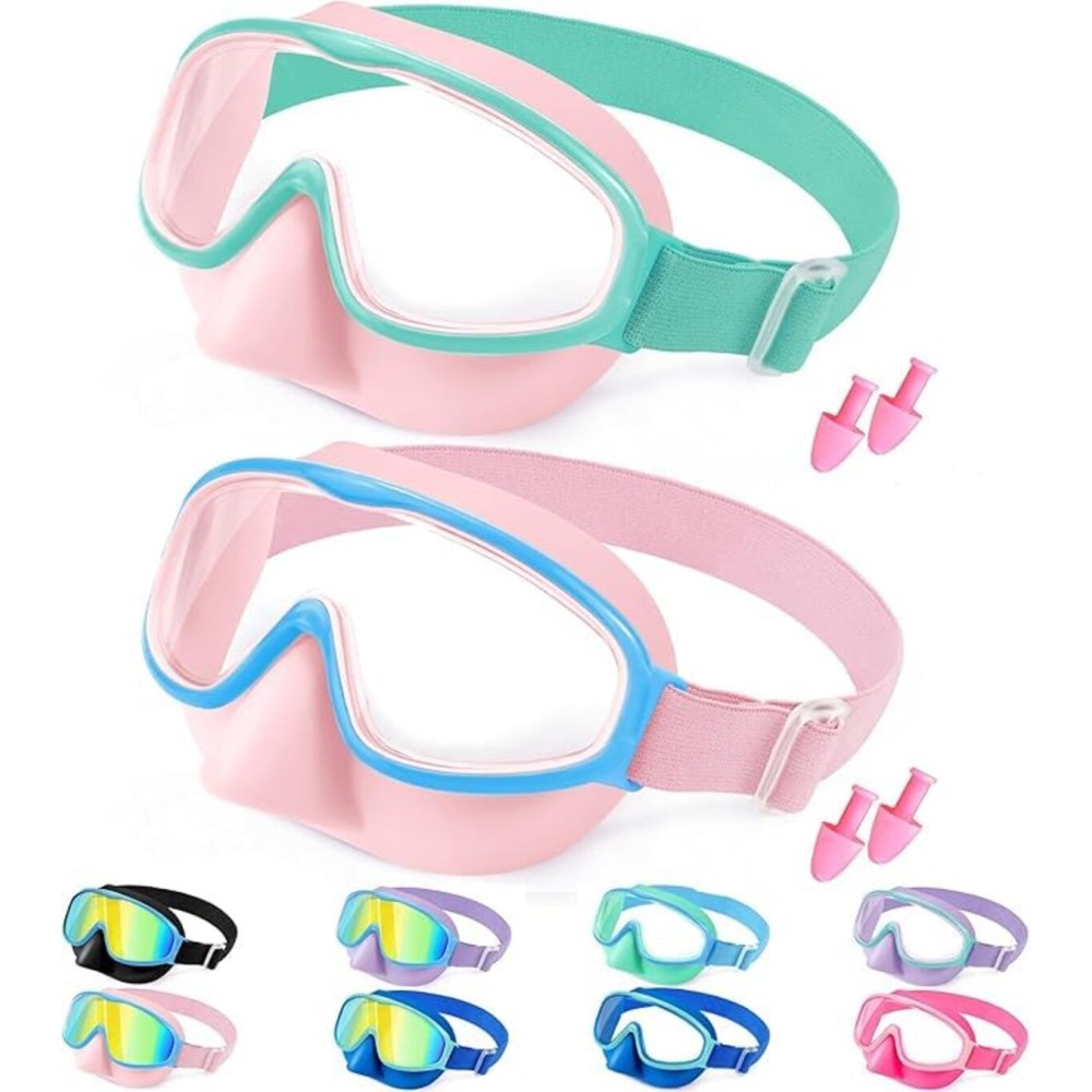 Vvinca Swim Goggles with Nose Cover, Fabric Strap Toddler Kids Swimming Goggles Diving Mask Anti-Fog/UV No Leak for Age 3-15