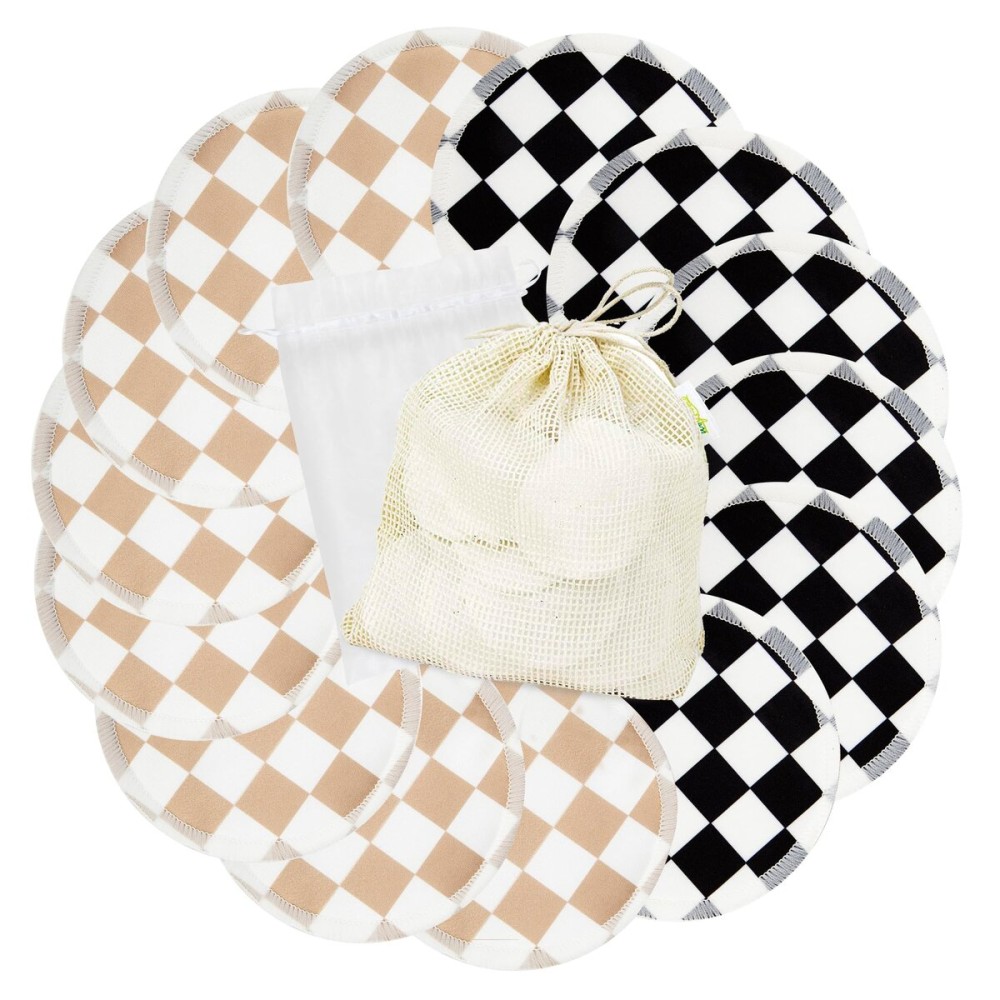 wegreeco Nursing Breast Pads (14 Pack) + Laundry Bag & Travel Storage Bag, 4.7 inch Option - Washable & Reusable Breastfeeding Nursing Pads (Light Coffee, Black Checkerboard, Large, Plain Shape)