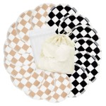 wegreeco Nursing Breast Pads (14 Pack) + Laundry Bag & Travel Storage Bag, 4.7 inch Option - Washable & Reusable Breastfeeding Nursing Pads (Light Coffee, Black Checkerboard, Large, Plain Shape)