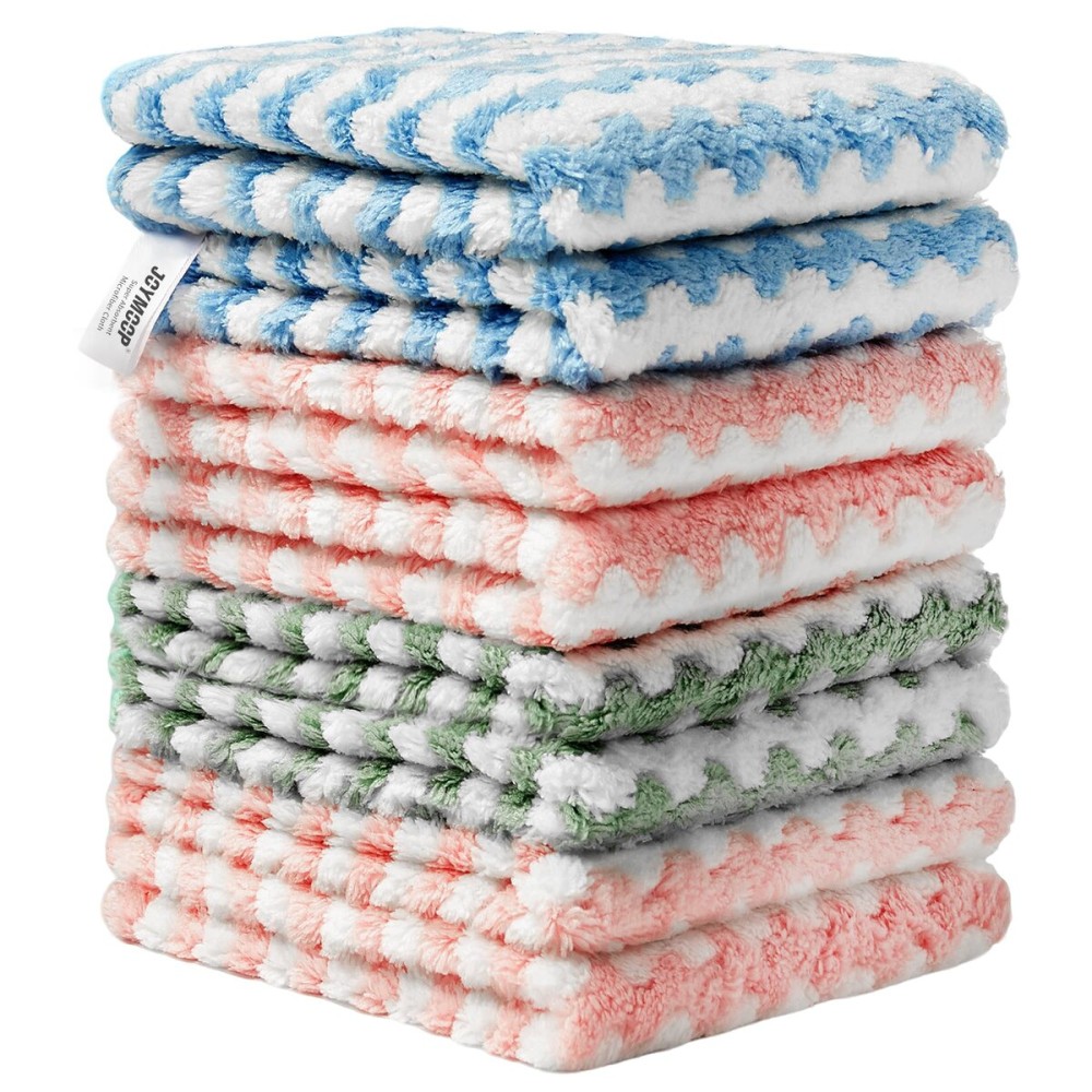JOYMOOP Microfiber Cleaning Cloth, Mixed Color Towels with Edging, Medium-Small Size 8 Pack (9.8 x 11.8), Absorbent Streak Free Lint Free Rags for Cleaning, Reusable and Washable Towels