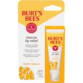 Burt\'s Bees Stocking Stuffers, Rescue Lip Relief, Honey Vanilla, Hydrating Lip Balm for Dry Cracked Lips, with Responsbily Sourced Beeswax and Shea Butter, 100% Natural Origin, 1 Squeezy Tube, 0.35oz