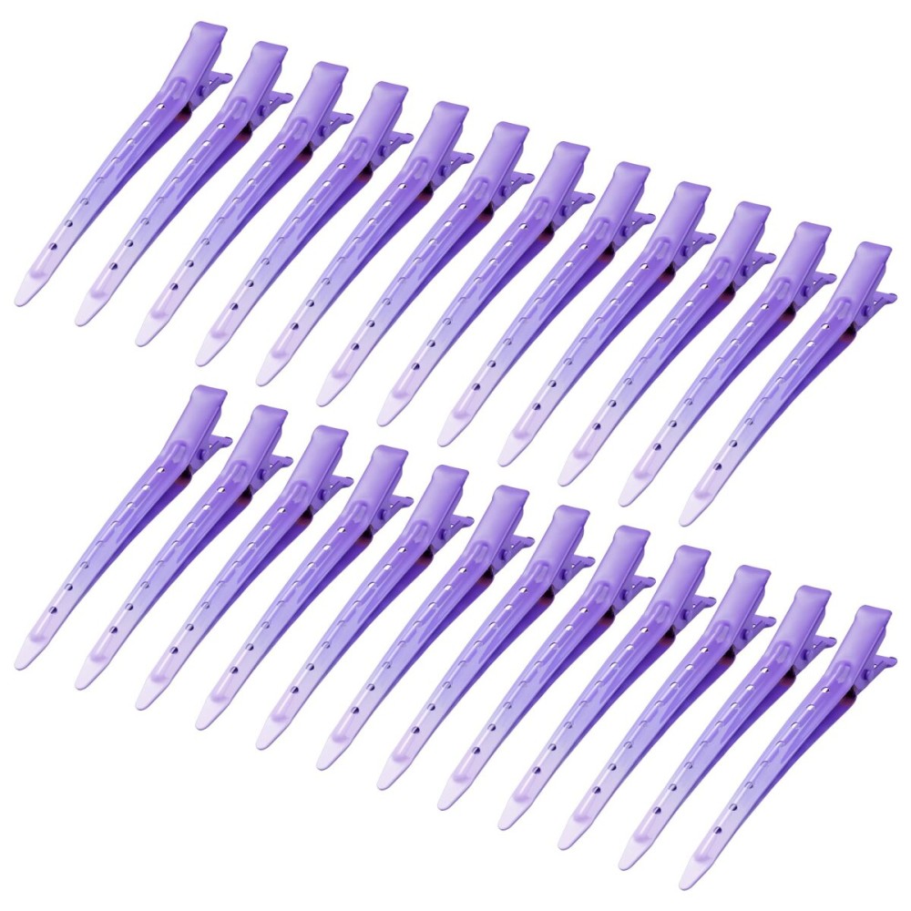 24 Packs Duck Bill Clips, Bantoye 3.35 Inches Rustproof Metal Alligator Curl Clips with Holes for Hair Styling, Hair Coloring, GS Purple
