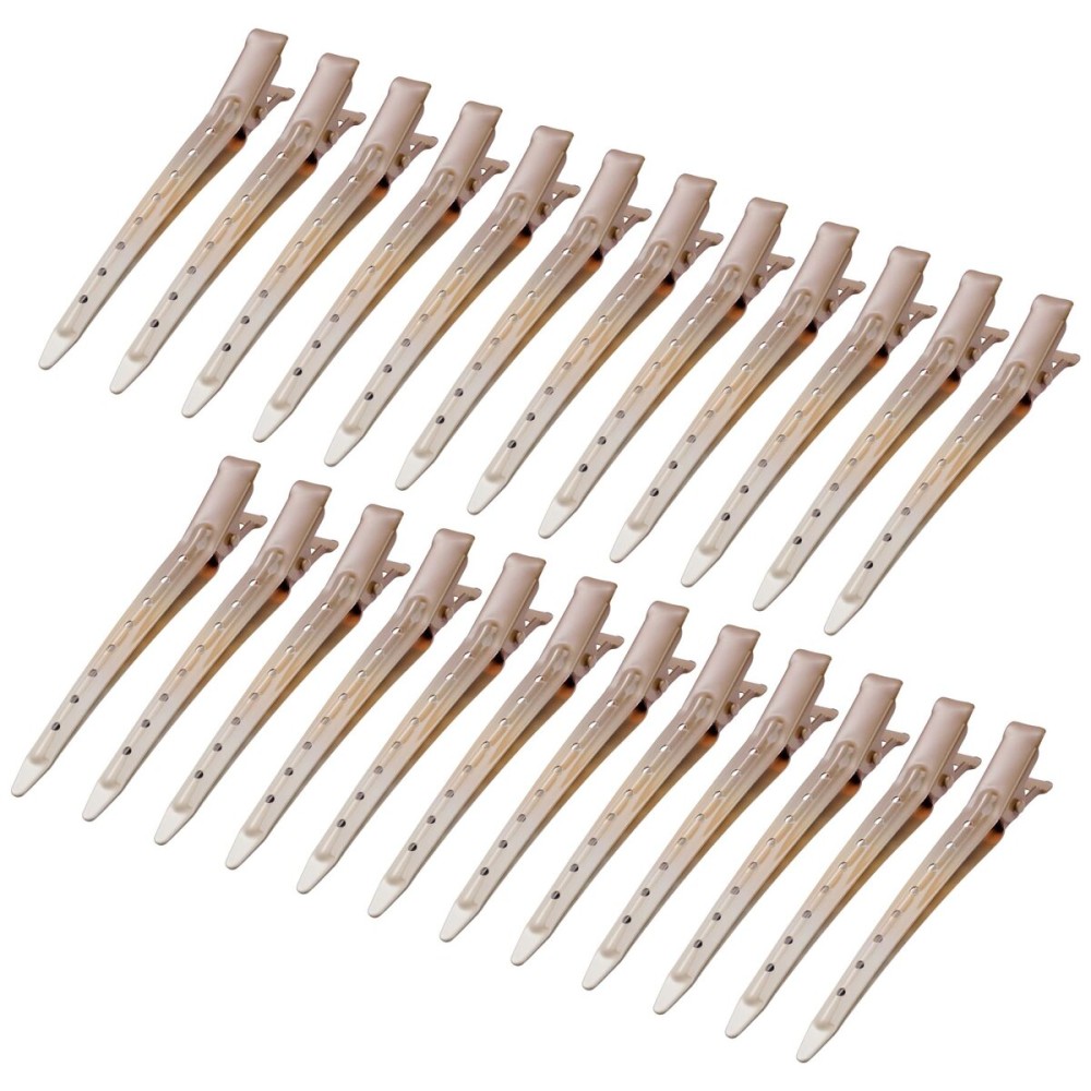 24 Packs Duck Bill Clips, Bantoye 3.35 Inches Rustproof Metal Alligator Curl Clips with Holes for Hair Styling, Hair Coloring, GS Brown