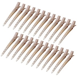 24 Packs Duck Bill Clips, Bantoye 3.35 Inches Rustproof Metal Alligator Curl Clips with Holes for Hair Styling, Hair Coloring, GS Brown