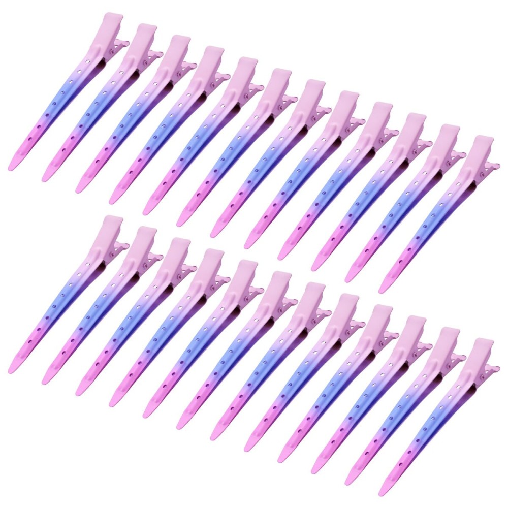 24 Packs Duck Bill Clips, Bantoye 3.35 Inches Rustproof Metal Alligator Curl Clips with Holes for Hair Styling, Hair Coloring, Matte Gradient Pink