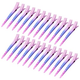 24 Packs Duck Bill Clips, Bantoye 3.35 Inches Rustproof Metal Alligator Curl Clips with Holes for Hair Styling, Hair Coloring, Matte Gradient Pink