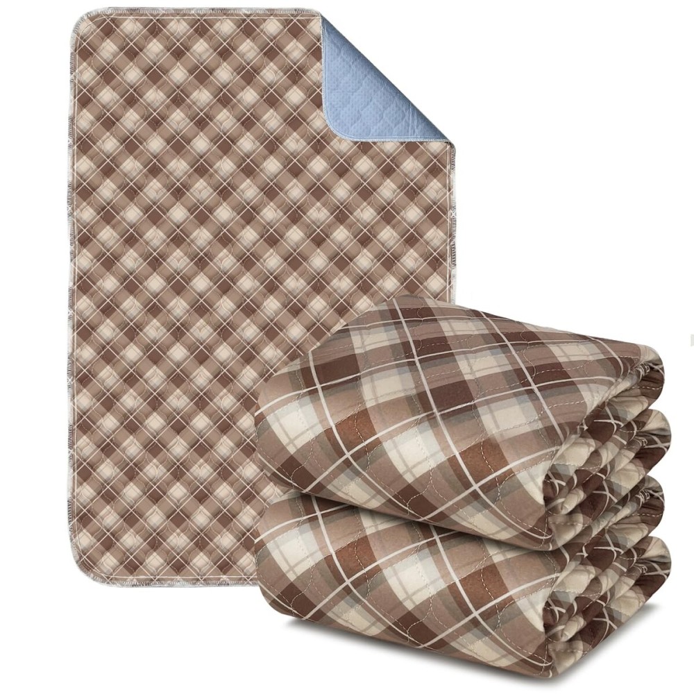 Non-Slip Bed Pads for Incontinence Washable (36 x 72|2 Pack), Brown Grid, Waterproof Bed Pads, Bed Wetting Pads for Bed, Sofa, Floor, Resuable Underpads for Adults, Seniors, Pet