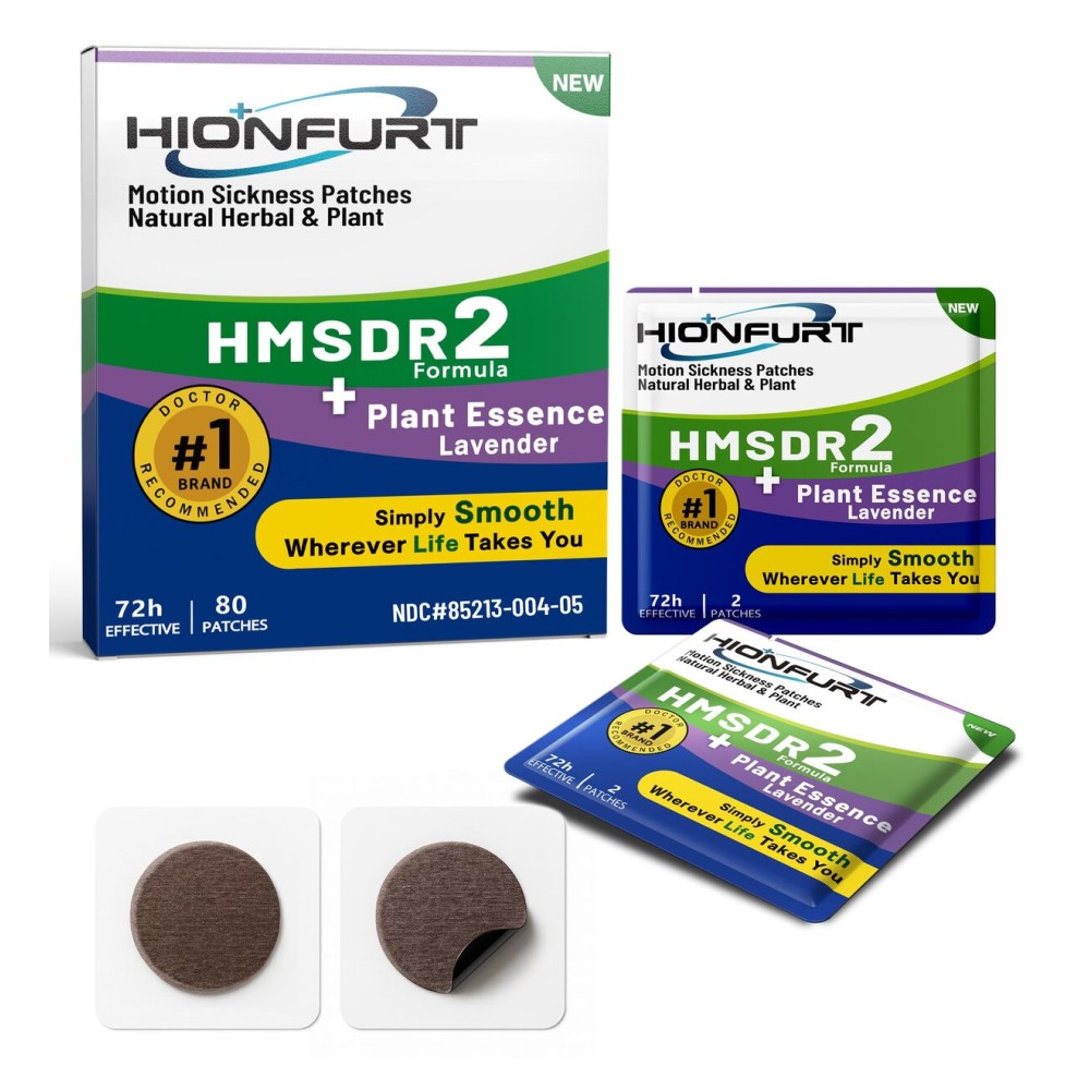 Hionfurt HMSDR2 80ct Motion Sickness Patches with Plant Essence - Lavender - Sea Sickness Patches for Cruise, Car, Airplane - Non-Drowsy, 72H Lasting