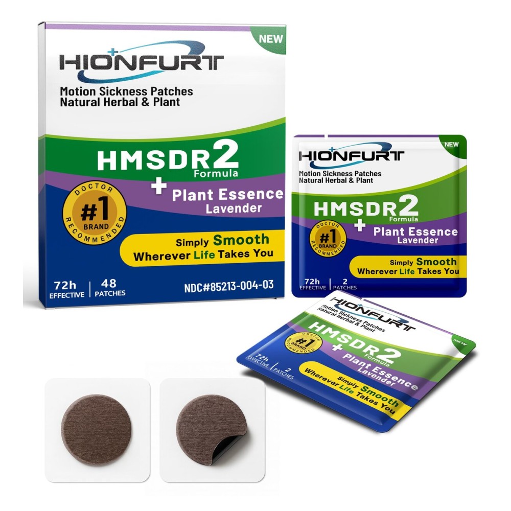 Hionfurt HMSDR2 48ct Motion Sickness Patches with Plant Essence - Lavender - Sea Sickness Patches for Cruise, Car, Airplane - Non-Drowsy, 72H Lasting