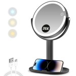 MIYADIVA Makeup Mirror with Lights,20X Magnifying Mirror with Light and Touch Switch,Vanity Mirror with 3 Color Light and 80 LEDs,2-Sided Lighted Magnified Mirrors 8.8 Inches, Black
