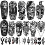 77 sheets Viking Temporary Tattoos Adult, Nordic Celtic Tattoos, Totem Tribal Fake Tattoo Stickers for Viking Costume, Nordic Norse Yggdrasil Valknut Fake Arm Tattoos for Women Men Kids