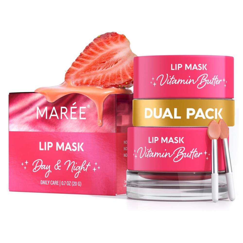 MAREE Lip Mask Overnight 2 Pack - Lip Moisturizer For Very Dry Lips - Hydrating Lip Butter Balm with Hyaluronic Acid & Collagen - Overnight Lip Treatment - Lip Sleeping Mask Repair