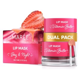 MAREE Lip Mask Overnight 2 Pack - Lip Moisturizer For Very Dry Lips - Hydrating Lip Butter Balm with Hyaluronic Acid & Collagen - Overnight Lip Treatment - Lip Sleeping Mask Repair