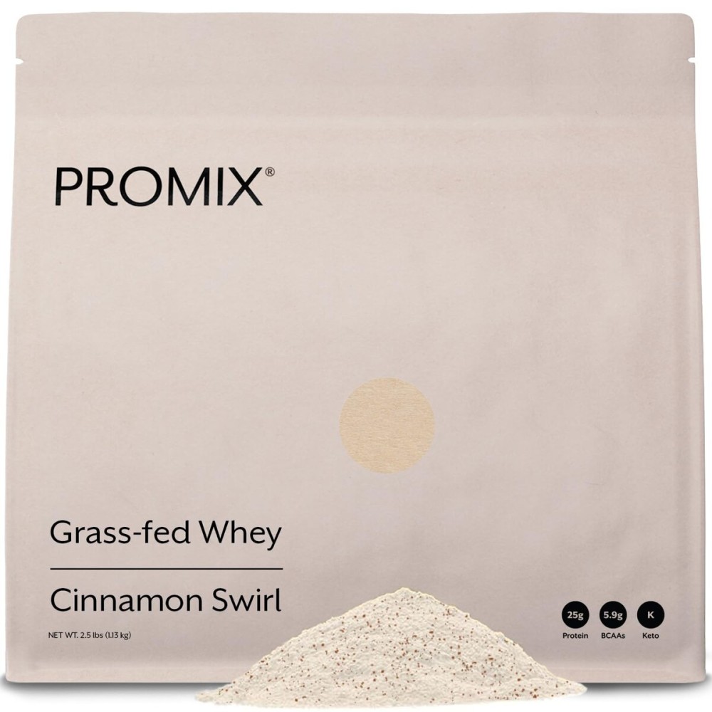 Promix Whey Protein Powder, Cinnamon Swirl - 2.5lb Bulk - Grass-Fed & 100% All Natural - Post Workout Fitness & Nutrition Shakes, Smoothies, Baking & Cooking Recipes - Gluten-Free & Keto-Friendly